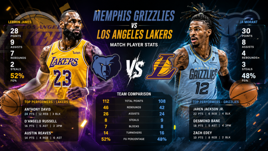 memphis grizzlies vs lakers match player stats